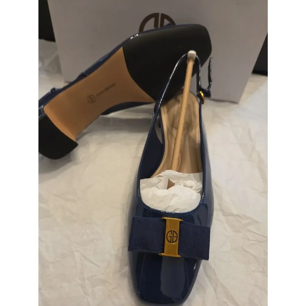 Women's Giani Bernini Battah Block Heel Slingback Pumps Navy Patent Us 6.5